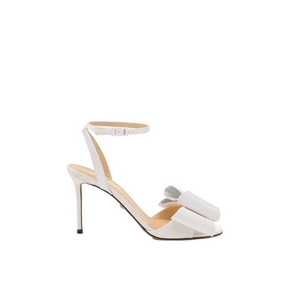 White Mach & Mach Le Cadeau Round Toe Satin Sandals in White | Shoes