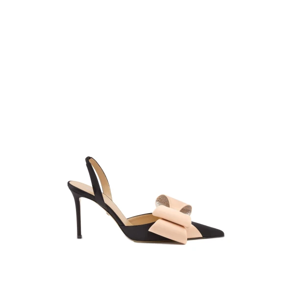 Multicolour Mach & Mach Le Cadeau Satin Slingbacks in Black and Beige | Shoes