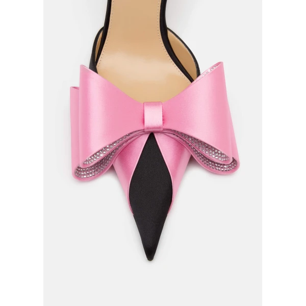 Multicolour Mach & Mach Le Cadeau Satin Slingbacks in Black and Pink, view 5 | Heels