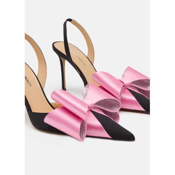 Multicolour Mach & Mach Le Cadeau Satin Slingbacks in Black and Pink, view 6 | Heels