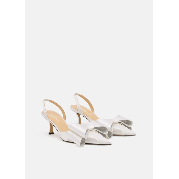 White Mach & Mach Le Cadeau Satin Slingbacks in White, view 2 | Heels