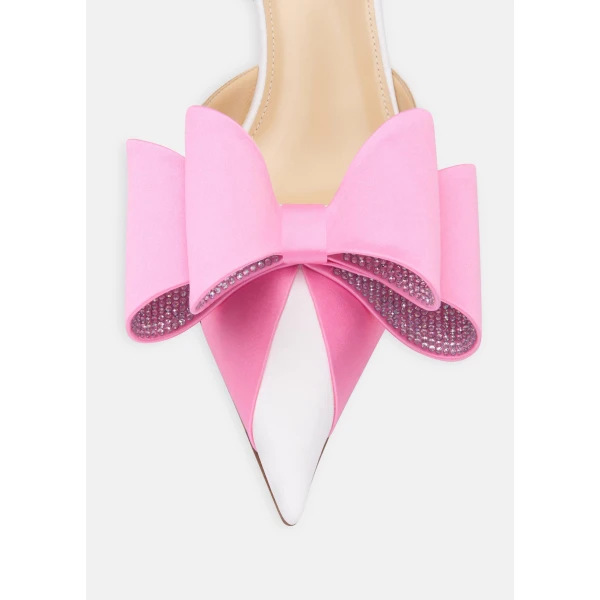 White Mach & Mach Le Cadeau Satin Slingbacks in White and Pink, view 5 | Heels