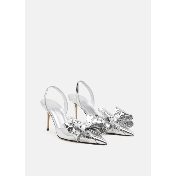 Metallic Mach & Mach Le Cadeau Wrapped Leather Slingbacks in Silver, view 2 | Heels
