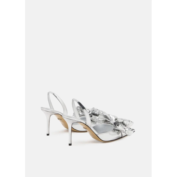 Metallic Mach & Mach Le Cadeau Wrapped Leather Slingbacks in Silver, view 4 | Heels
