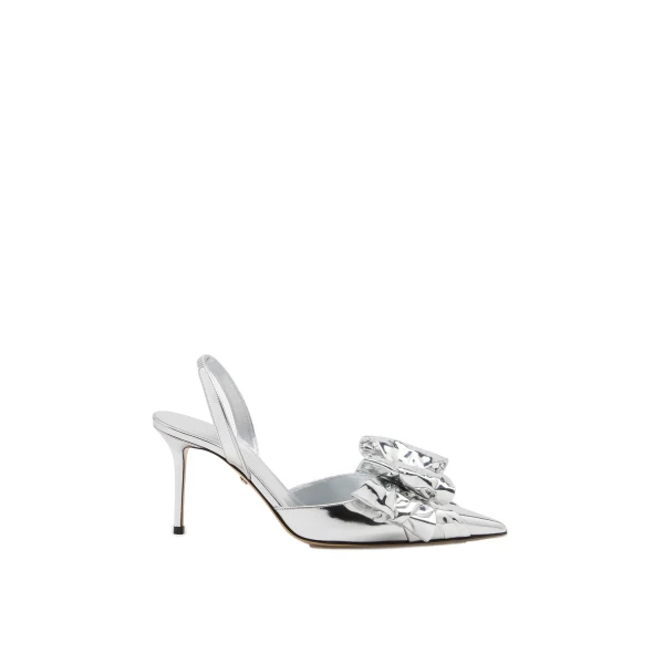 Metallic Mach & Mach Le Cadeau Wrapped Leather Slingbacks in Silver | Shoes