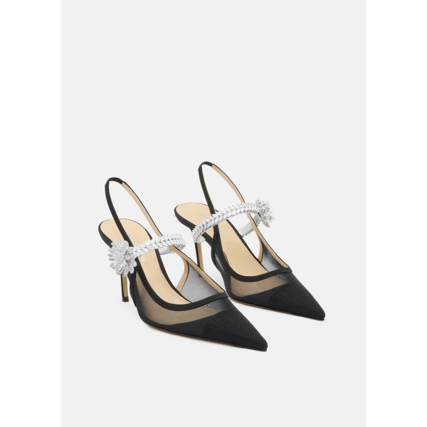 Black Mach & Mach Lotus Flower Black Mesh Slingback, view 2 | Heels