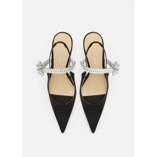 Black Mach & Mach Lotus Flower Black Mesh Slingback, view 3 | Heels