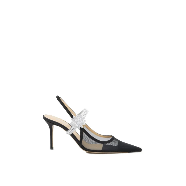 Black Mach & Mach Lotus Flower Black Mesh Slingback | Shoes