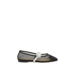 Black Mach & Mach Lotus Flower Jewelled Mesh Ballerinas in Black | Shoes