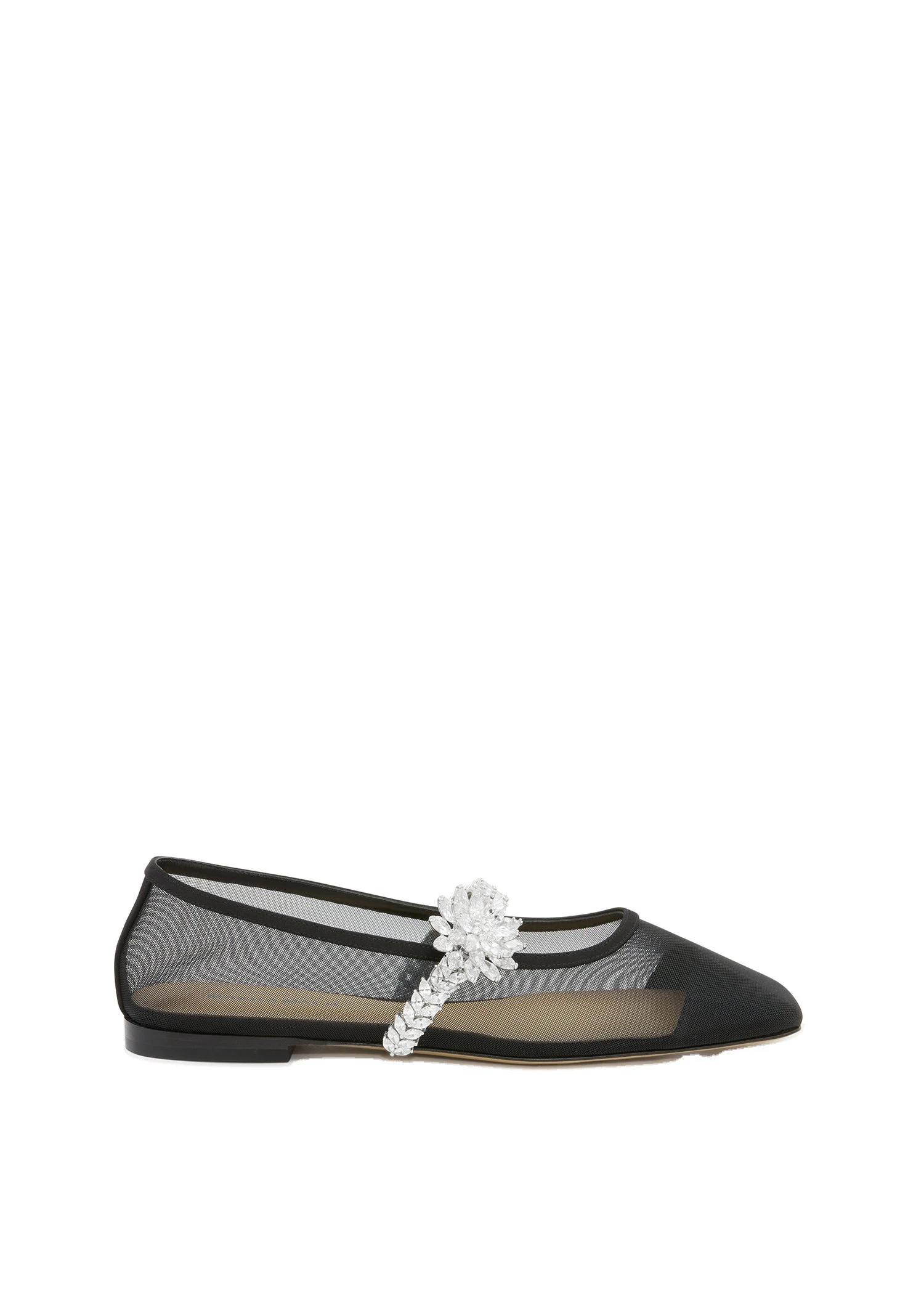 Mach & Mach Lotus Flower Jewelled Mesh Ballerinas in Black Black Mach & Mach Lotus Flower Jewelled Mesh Ballerinas in Black | Shoes