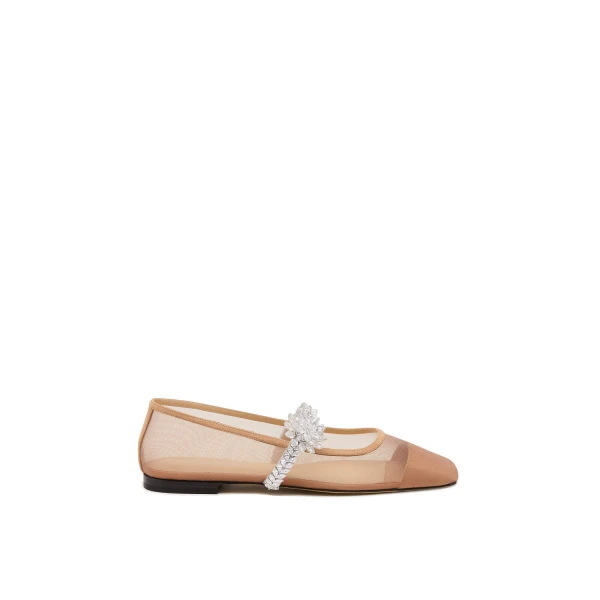 Neutrals Mach & Mach Lotus Flower Mesh Flats in Nude | Shoes