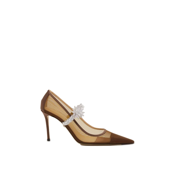 Lotus Flower Mesh Pumps in Brown