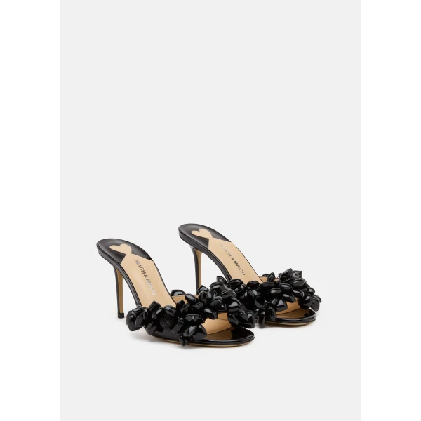 Black Mach & Mach Puffy Heart Patent Mules in Black, view 2 | Mules