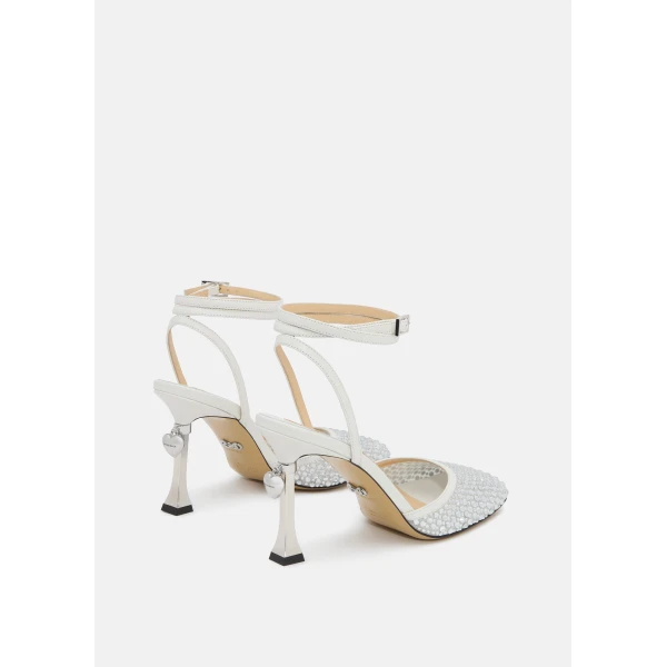 White Mach & Mach Puffy Heart Ring Square Toe High Heels in White, view 4 | Heels