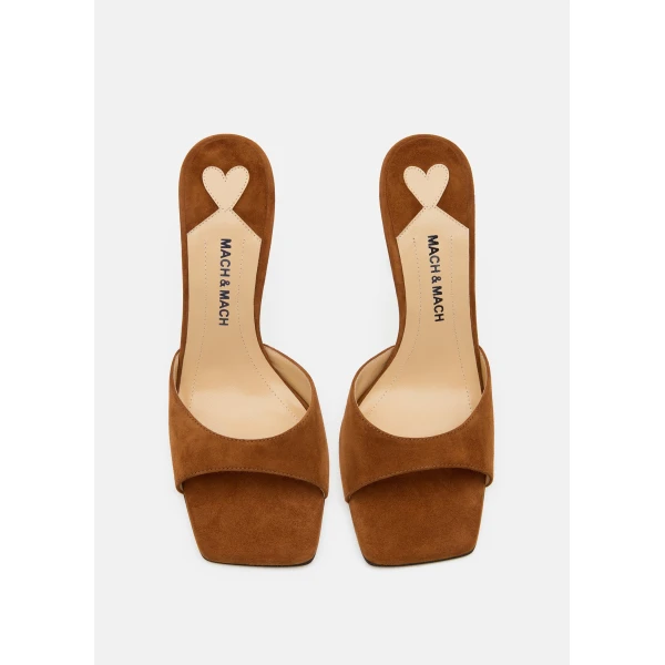 Beige Mach & Mach Puffy Heart Ring Square Toe Mules in Light Brown, view 3 | Mules