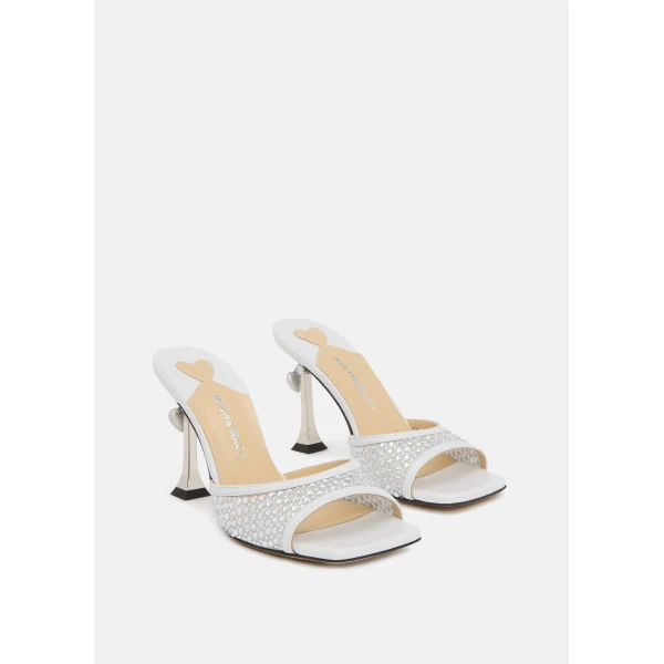 White Mach & Mach Puffy Heart Ring Square Toe Mules in White, view 2 | Mules