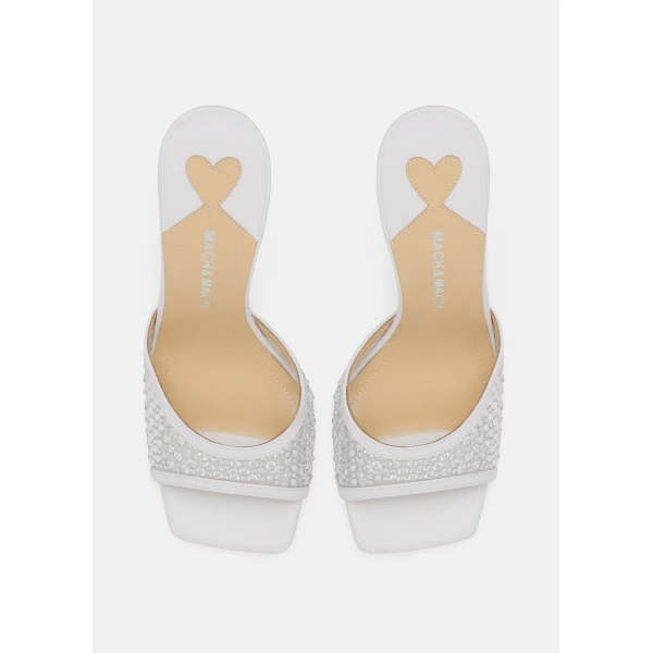 White Mach & Mach Puffy Heart Ring Square Toe Mules in White, view 3 | Mules
