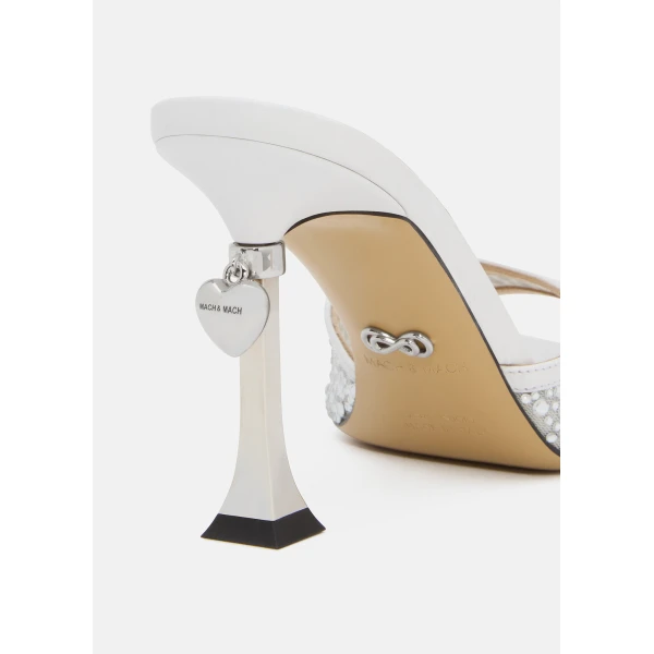 White Mach & Mach Puffy Heart Ring Square Toe Mules in White, view 5 | Mules