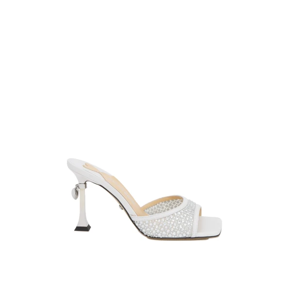 White Mach & Mach Puffy Heart Ring Square Toe Mules in White | Shoes