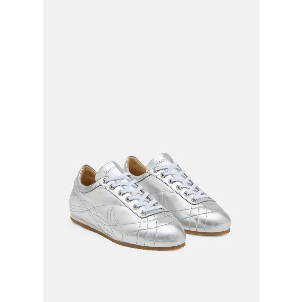 Metallic Mach & Mach Silver Matelasse Ballet Runner Flats, view 2 | Flats