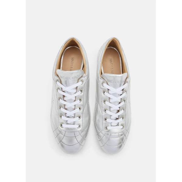 Metallic Mach & Mach Silver Matelasse Ballet Runner Flats, view 3 | Flats