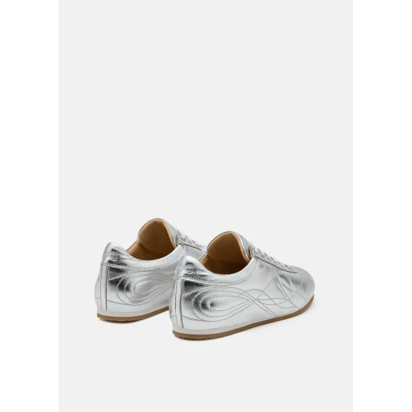 Metallic Mach & Mach Silver Matelasse Ballet Runner Flats, view 4 | Flats