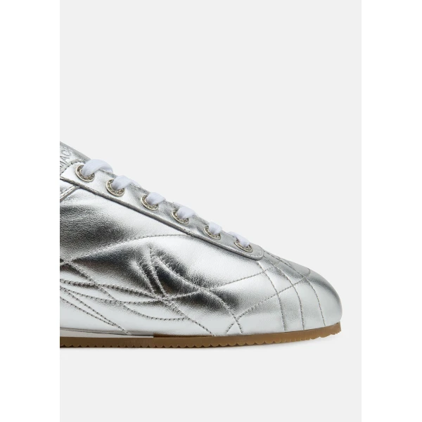 Metallic Mach & Mach Silver Matelasse Ballet Runner Flats, view 5 | Flats