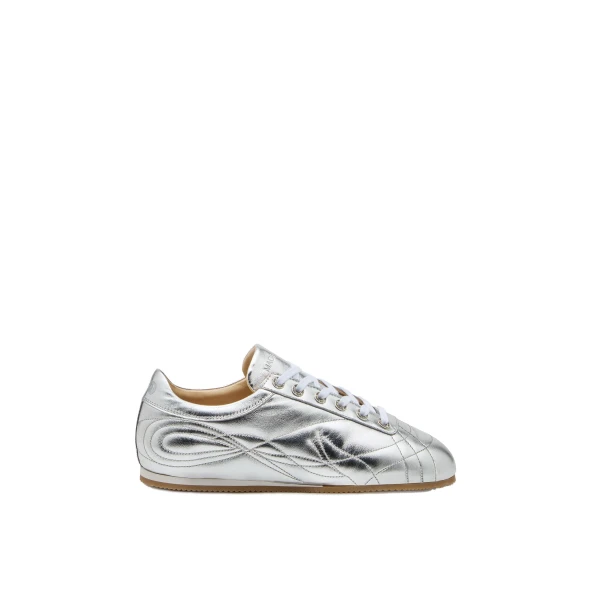 Metallic Mach & Mach Silver Matelasse Ballet Runner Flats | Shoes