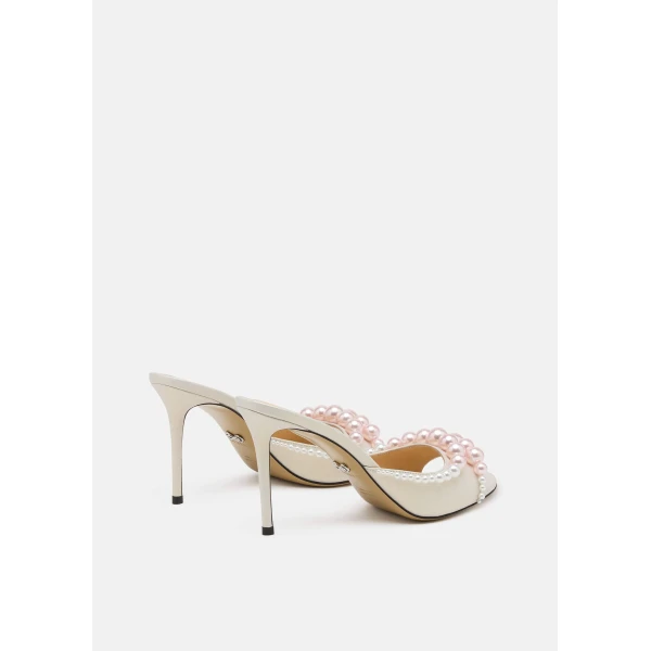 White Mach & Mach Sirene Leather Mules in White, view 4 | Mules