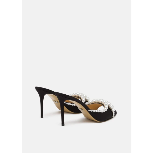 Black Mach & Mach Sirene Satin Mules in Black, view 4 | Mules