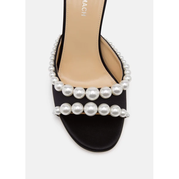 Black Mach & Mach Sirene Satin Mules in Black, view 5 | Mules