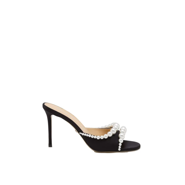Black Mach & Mach Sirene Satin Mules in Black | Shoes
