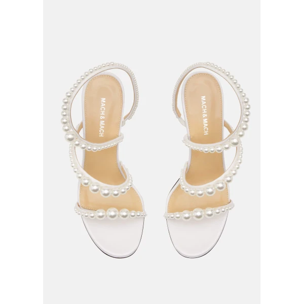 White Mach & Mach Sirene Satin Sandals in White, view 3 | Sandals