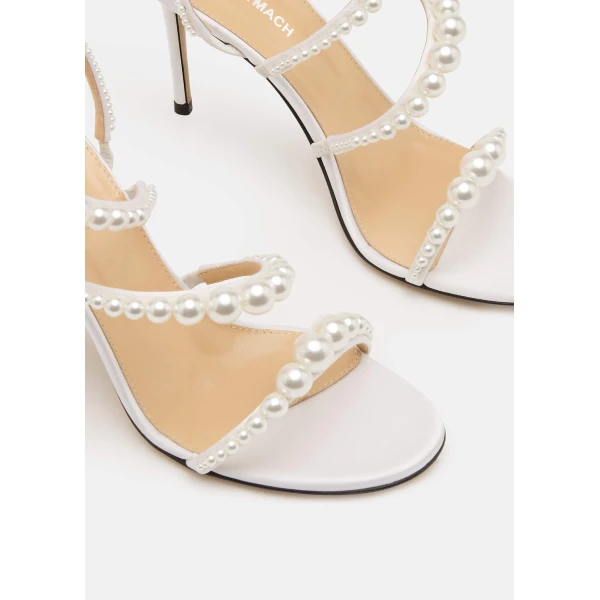 White Mach & Mach Sirene Satin Sandals in White, view 5 | Sandals