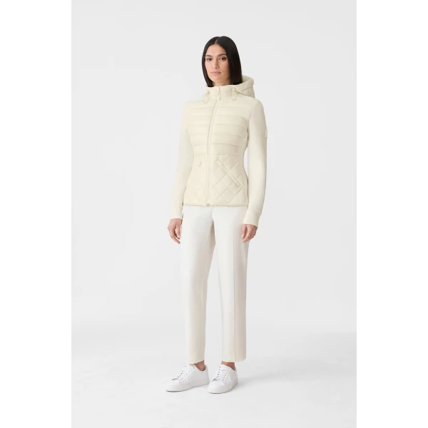 Mackage Agatha Quilted Mixed-Media Hooded Jacket in Cream