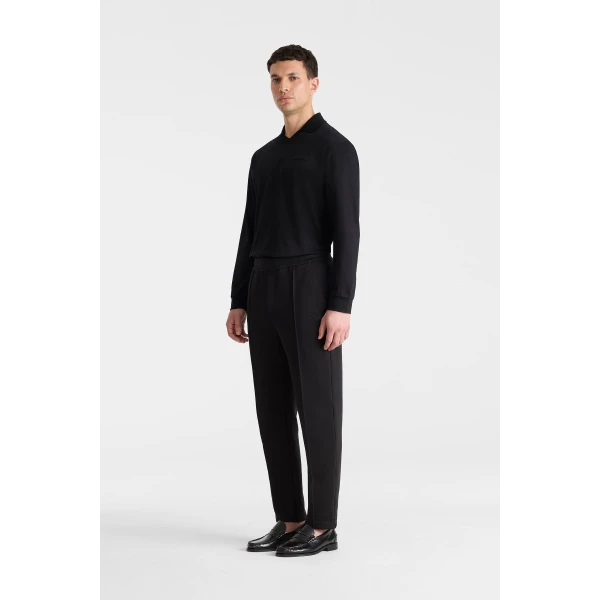 Mackage Alfonzo Organic Cotton Jersey Long Sleeve Polo Shirt in Black