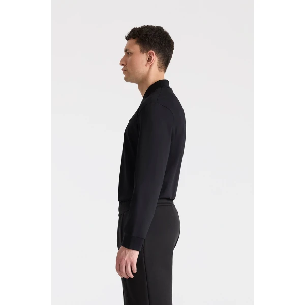 Mackage Alfonzo Organic Cotton Jersey Long Sleeve Polo Shirt in Black
