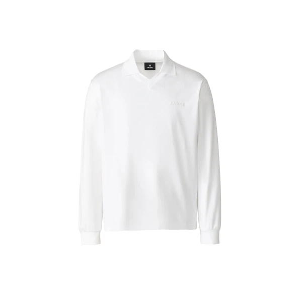 Mackage Alfonzo Organic Cotton Jersey Long Sleeve Polo Shirt in White
