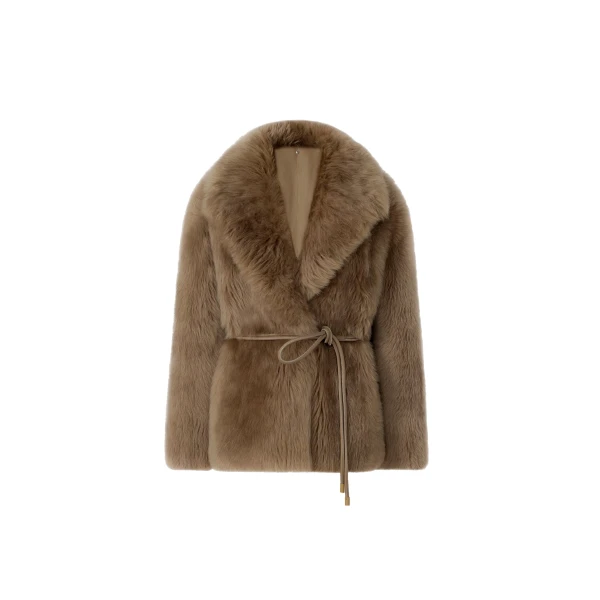 Ali Shearling Coat in Light Camel