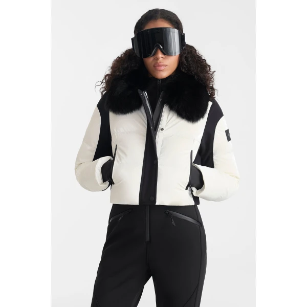 Mackage Auxane-BX Ski Suit in Off White-Black, view 2 | Jumpsuit | Coveti