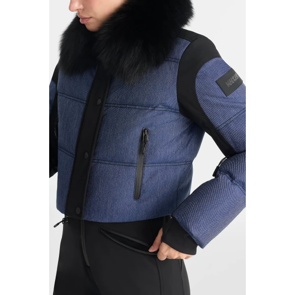 Mackage Auxane-BXDNM Ski Suit in Medium Denim, view 2 | Jumpsuit | Coveti