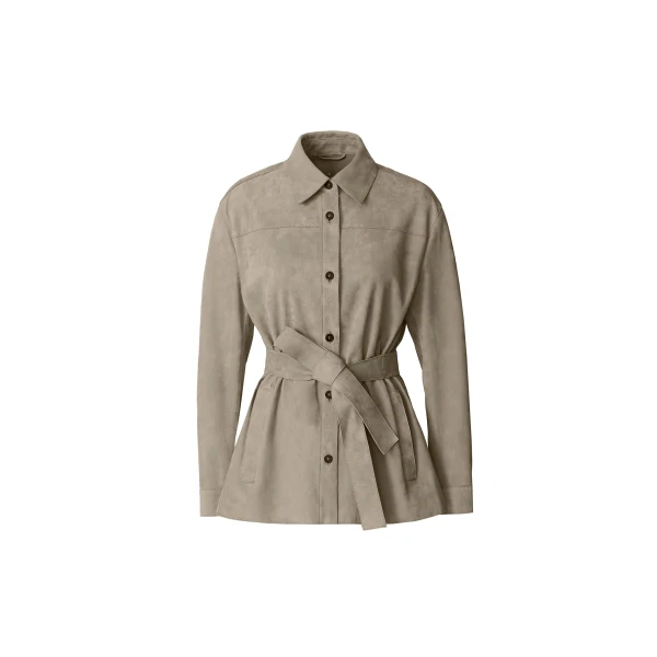 Azalia-SU Belted Suede Shirt Jacket in Taupe