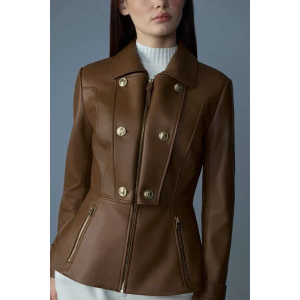 Mackage Barbara Fitted Lamb Leather Jacket in Earth Brown
