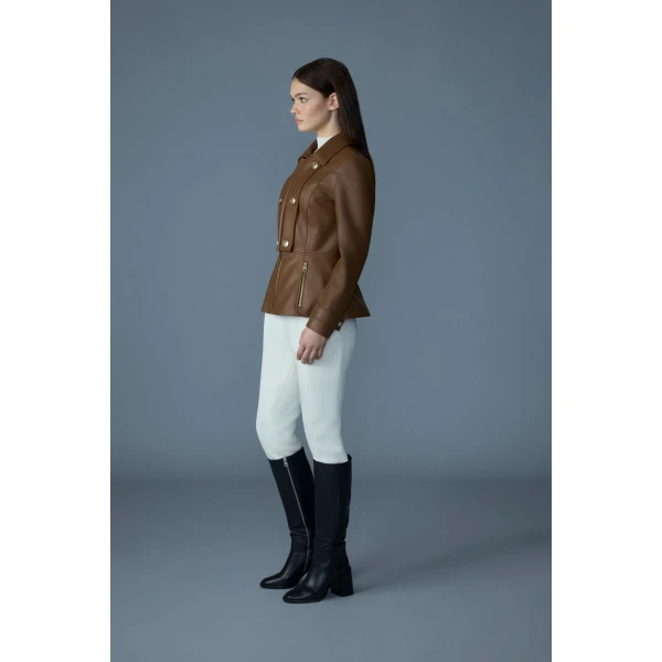 Mackage Barbara Fitted Lamb Leather Jacket in Earth Brown