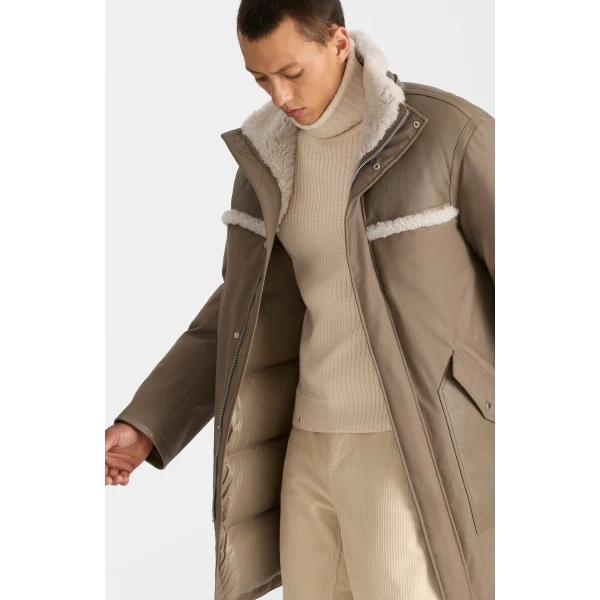 Mackage Bear Mixed Media Coat in Truffle-Taupe