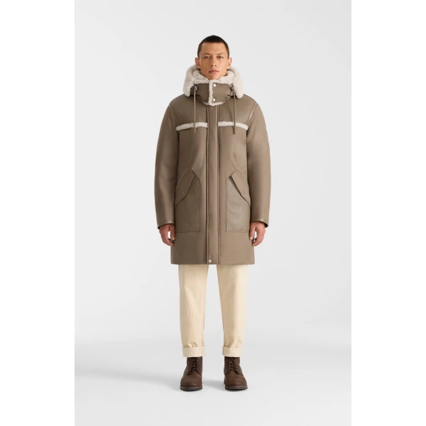Mackage Bear Mixed Media Coat in Truffle-Taupe
