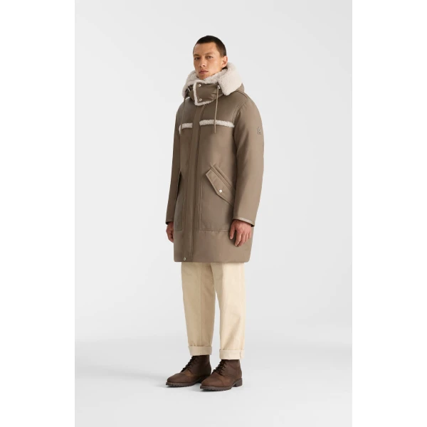 Mackage Bear Mixed Media Coat in Truffle-Taupe