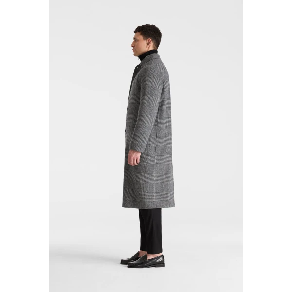 Mackage Beckett-PL Double Face Wool Balmacaan Coat in Black-Cream