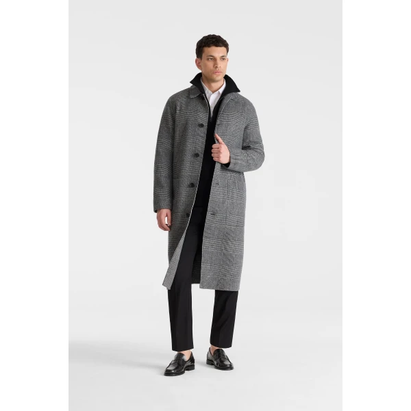 Mackage Beckett-PL Double Face Wool Balmacaan Coat in Black-Cream