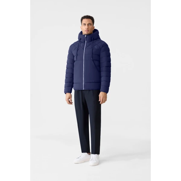 Mackage Bergen Quilted Down Hooded Jacket in Mineral Blue